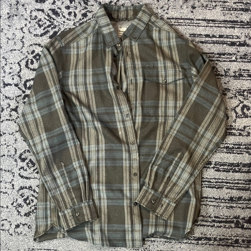 NWOT The North Face Men's Casual Plaid Shirt - Blue and Charcoal